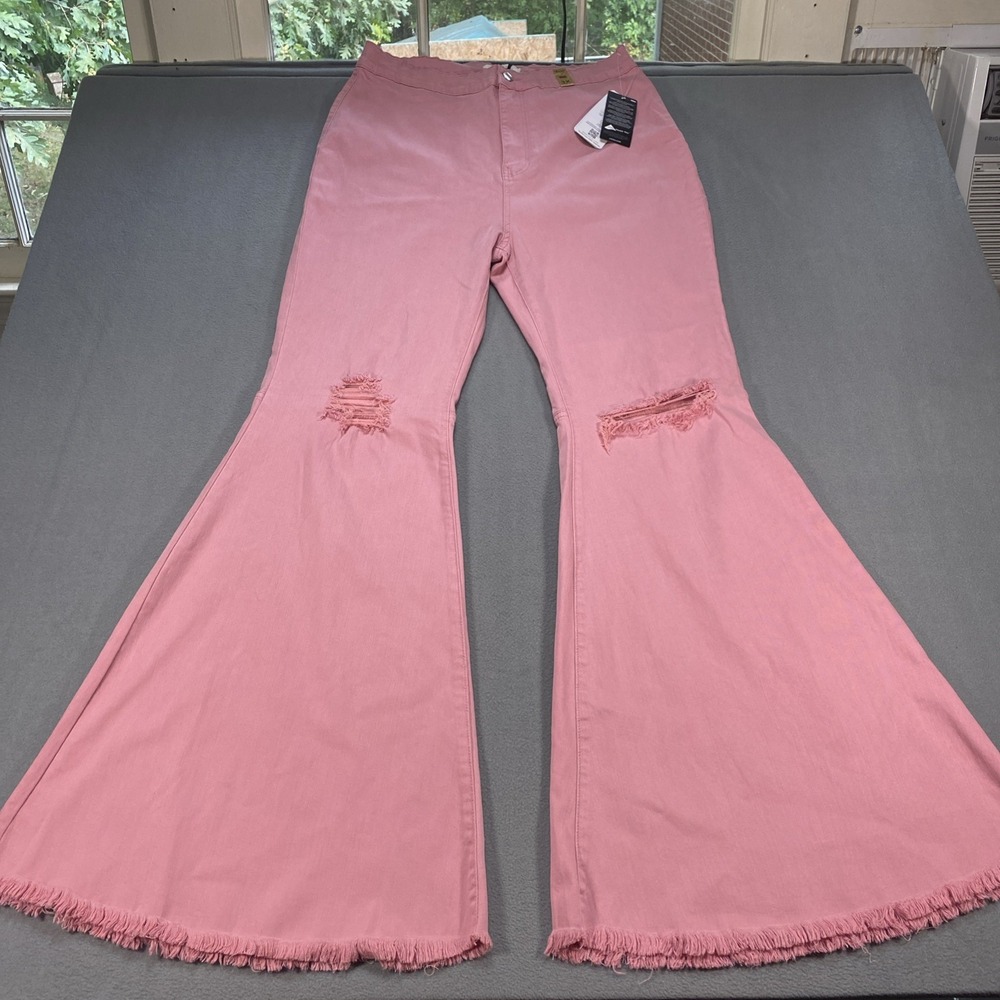 Vibrant MIU 3X Bella Flare Jeans Pink Bell Bottom Leg Distressed Tencel NWT